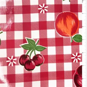 Red Floral Check Oilcloth Roll Fabric