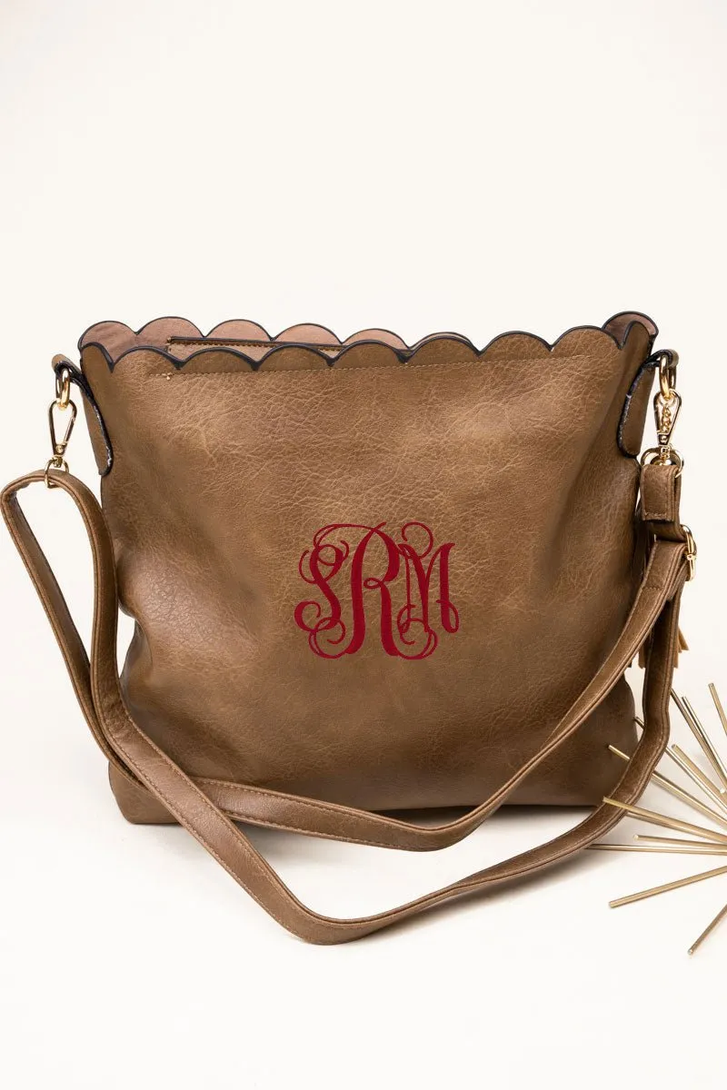 SALE! NGIL Taupe Faux Leather Sabina Scalloped Crossbody Tote