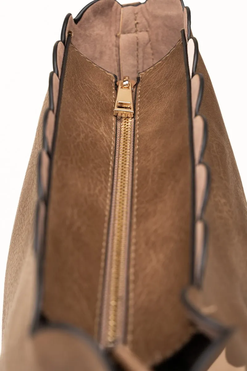 SALE! NGIL Taupe Faux Leather Sabina Scalloped Crossbody Tote