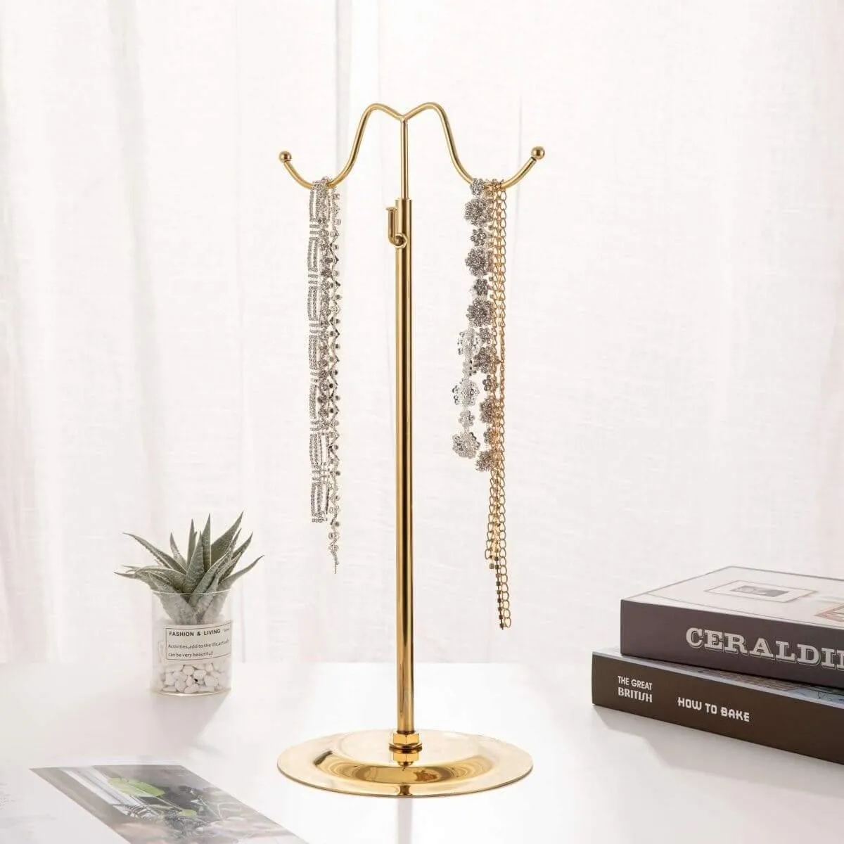 Set of 2 Elitnus Gold Purse Display Stand - Adjustable Height Double Hook Handbag Display Stands