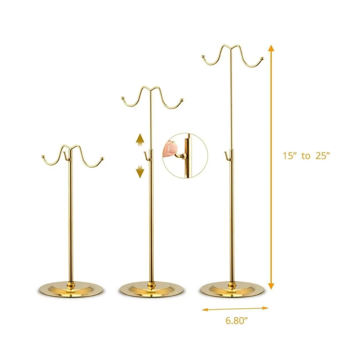 Set of 2 Elitnus Gold Purse Display Stand - Adjustable Height Double Hook Handbag Display Stands