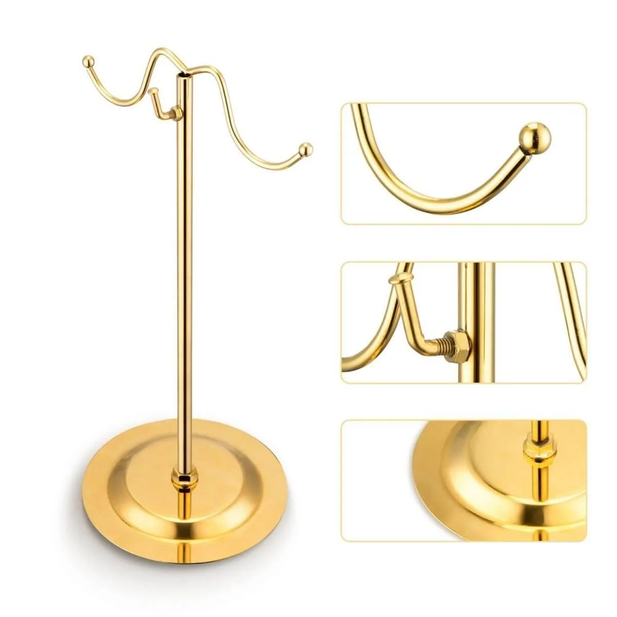 Set of 2 Elitnus Gold Purse Display Stand - Adjustable Height Double Hook Handbag Display Stands