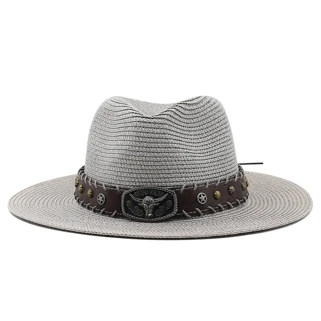 Straw Wide Brim Hat With Leather Band