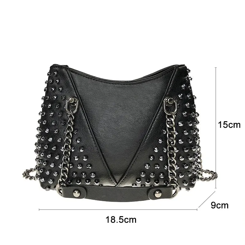 Studded Rivet Rock Chain Purse Leather Crossbody Wallet Punk Bag