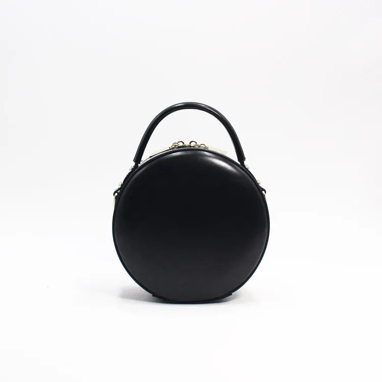 Stylish Black Leather Circle Bag Cross Shoulder Bag For Women