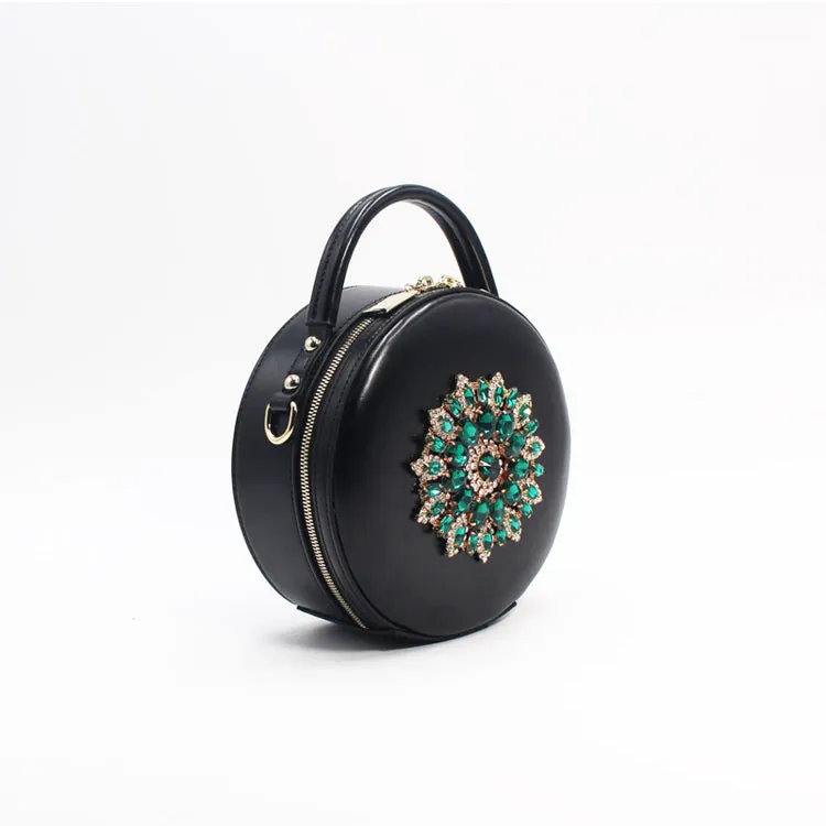 Stylish Black Leather Circle Bag Cross Shoulder Bag For Women