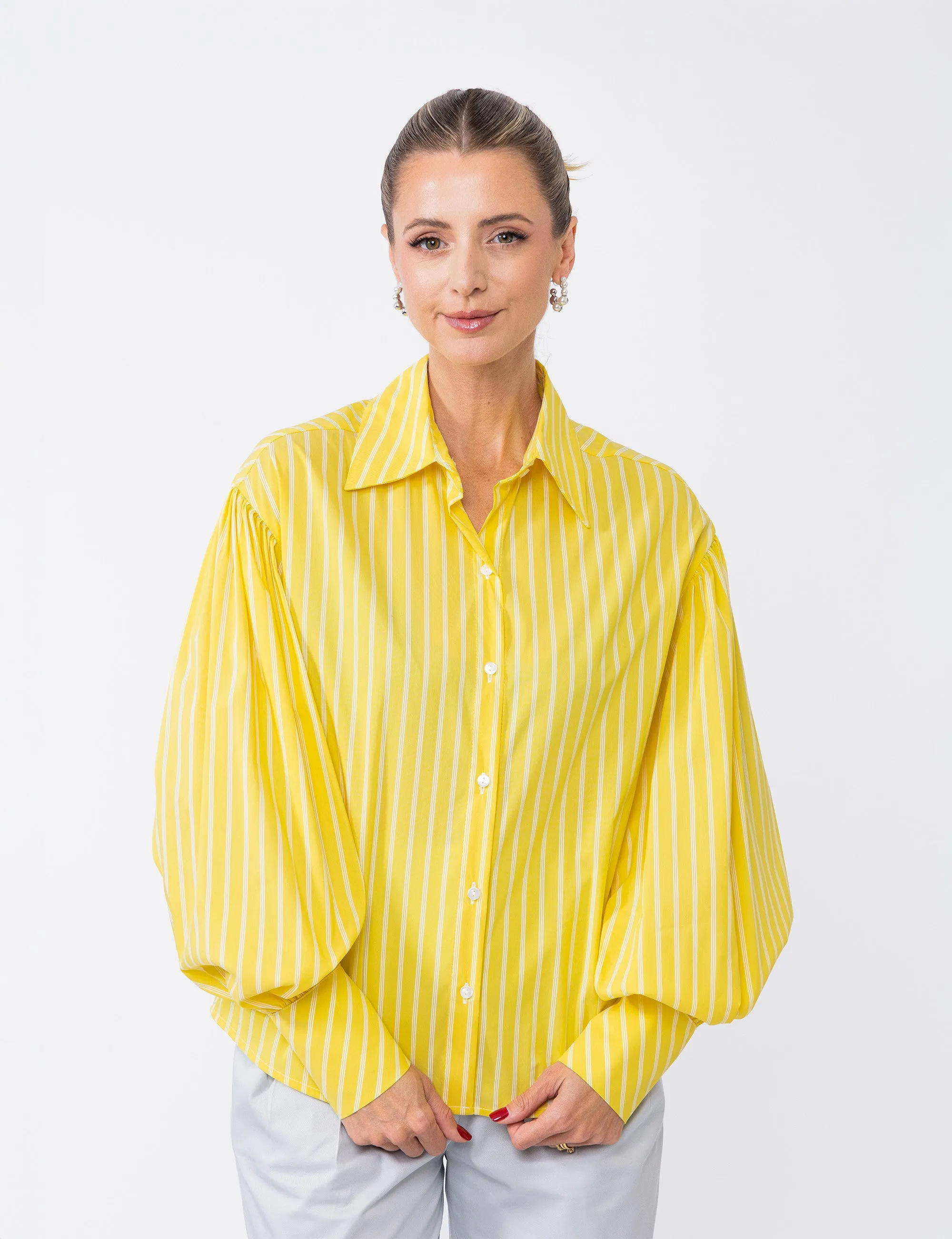 UC Puff Maxi Stripped Shirt Yellow