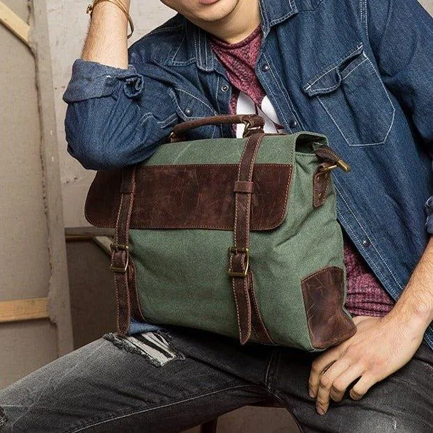 Vintage Canvas Genuine Leather Messenger Bag