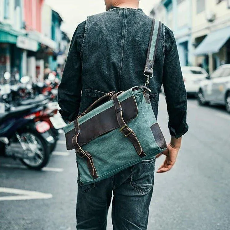 Vintage Canvas Genuine Leather Messenger Bag