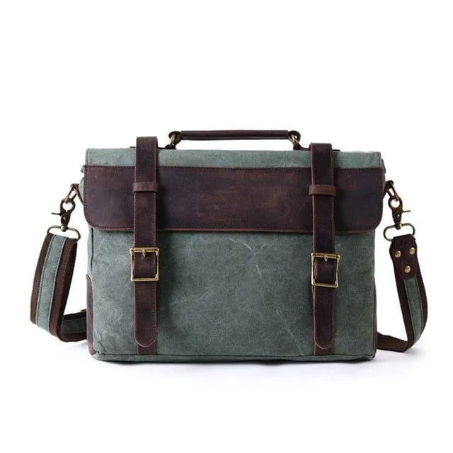 Vintage Canvas Genuine Leather Messenger Bag