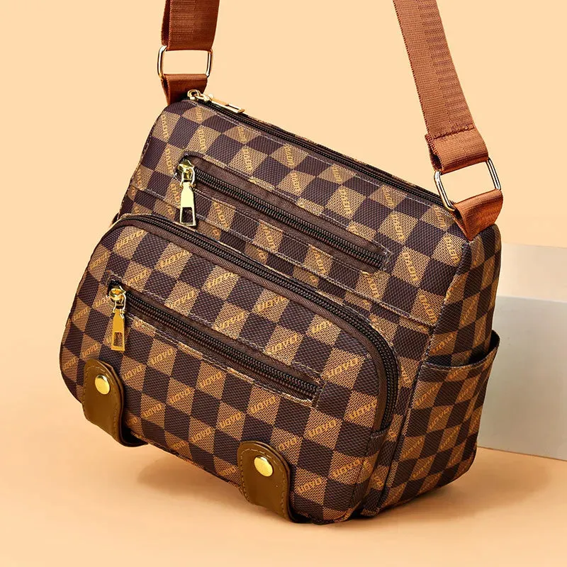 Vintage Design Checkered Eco-Leather Crossbody Bag