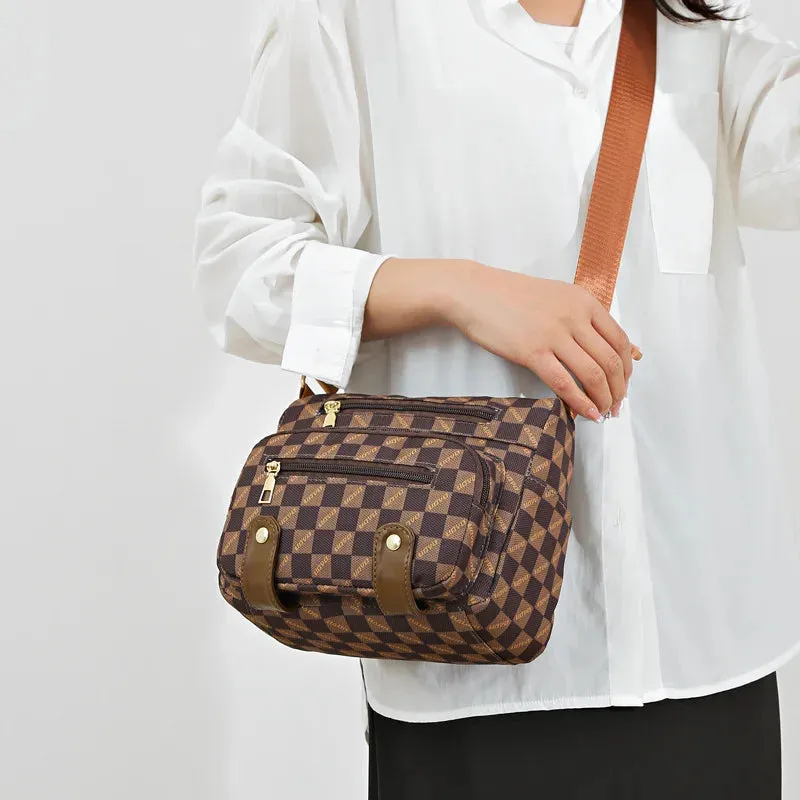 Vintage Design Checkered Eco-Leather Crossbody Bag