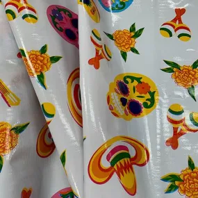 White Sugar Skulls Oilcloth Fabric