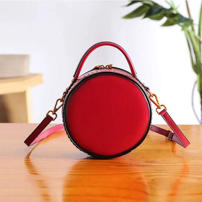 Women Circle Bag Leather Crossbody Bags Shoulder Bag Purses for Women