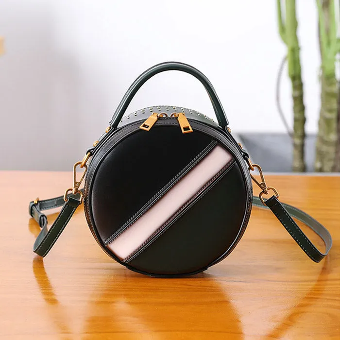 Women Circle Bag Leather Crossbody Bags Shoulder Bag Purses for Women