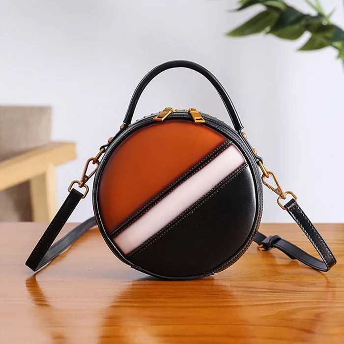 Women Circle Bag Leather Crossbody Bags Shoulder Bag Purses for Women