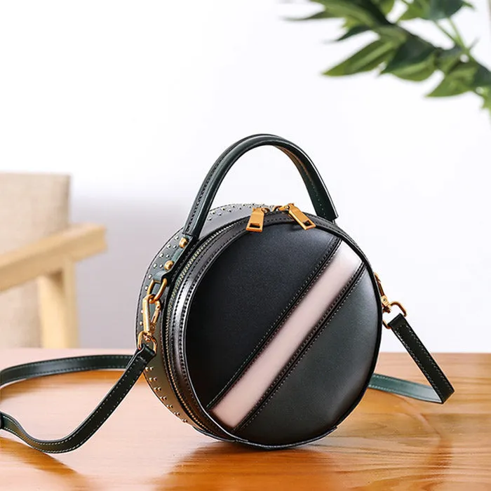 Women Circle Bag Leather Crossbody Bags Shoulder Bag Purses for Women