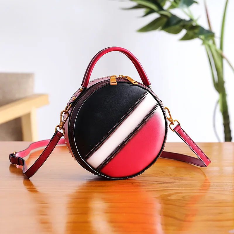 Women Circle Bag Leather Crossbody Bags Shoulder Bag Purses for Women