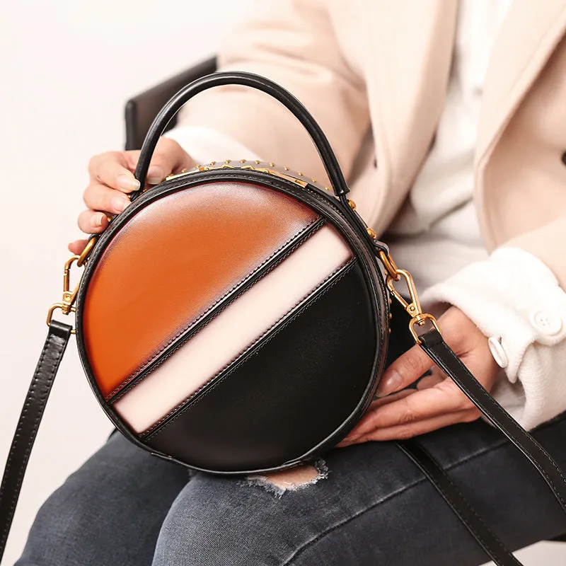 Women Circle Bag Leather Crossbody Bags Shoulder Bag Purses for Women