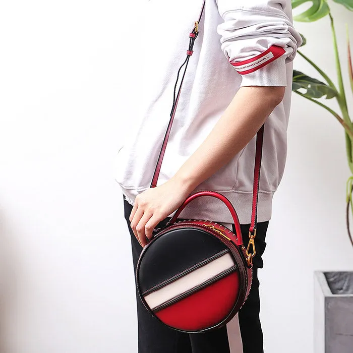 Women Circle Bag Leather Crossbody Bags Shoulder Bag Purses for Women