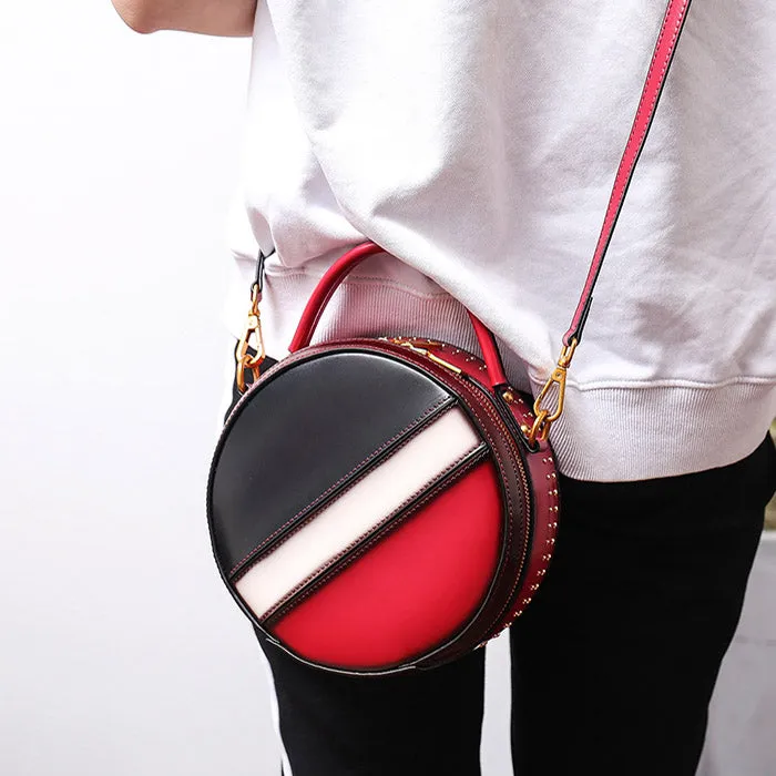 Women Circle Bag Leather Crossbody Bags Shoulder Bag Purses for Women