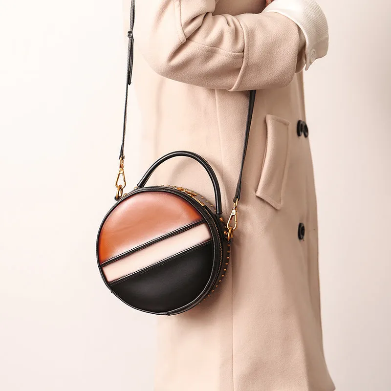 Women Circle Bag Leather Crossbody Bags Shoulder Bag Purses for Women