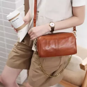 Womens Barrel Bag With Chain Leather Over The Shoulder Bag Crossbody Bags For Women