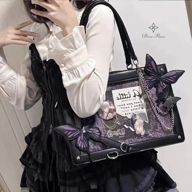 Y2K Transparent Spider Labyrinth Butterfly Letter Gothic Chain Web Bag