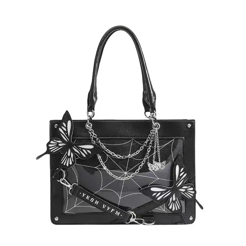 Y2K Transparent Spider Labyrinth Butterfly Letter Gothic Chain Web Bag